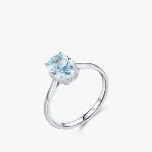 Sterling Silver Light Ocean Blue Diamond Ring