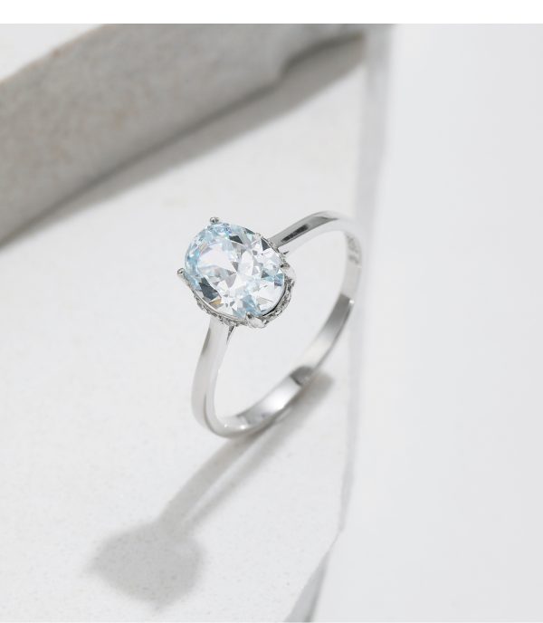 Sterling Silver Light Ocean Blue Diamond Ring