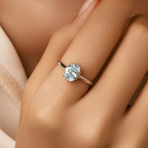 Sterling Silver Light Ocean Blue Diamond Ring