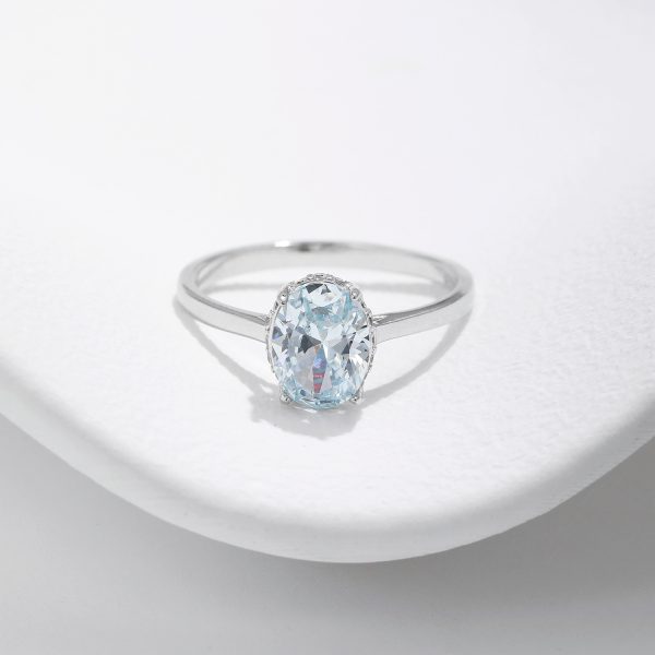 Sterling Silver Light Ocean Blue Diamond Ring