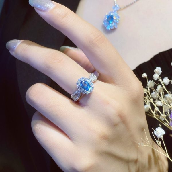 Sky Blue Topaz Diamond Ring