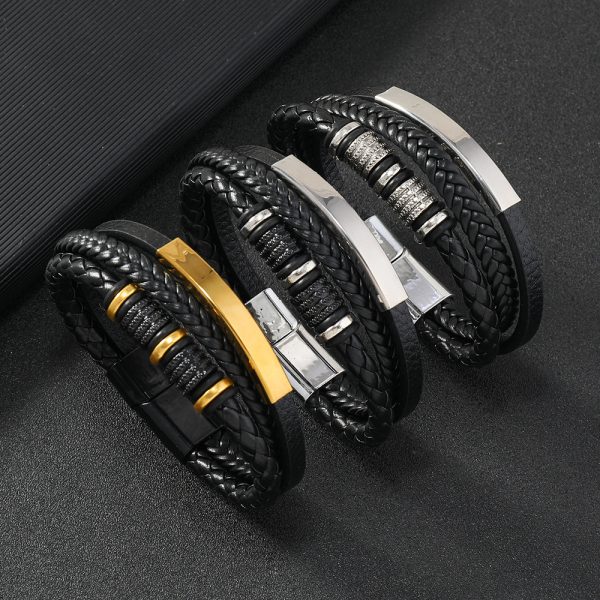 Men's Magnetic Snap Leather Bracelet