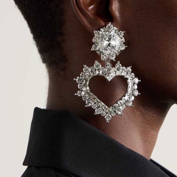 Rhinestone Exaggerated Heart Earrings