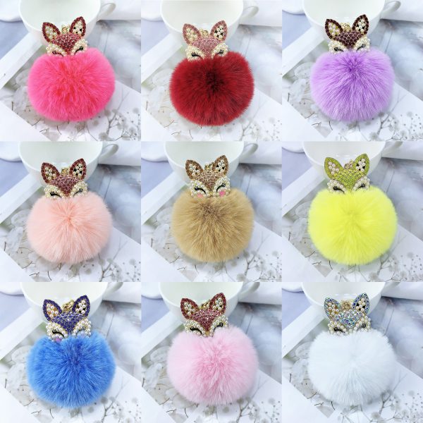 Rhinestone Fox Plush Keychain