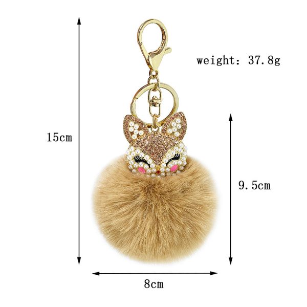 Rhinestone Fox Plush Keychain