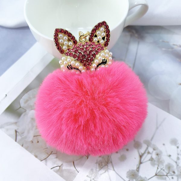 Rhinestone Fox Plush Keychain