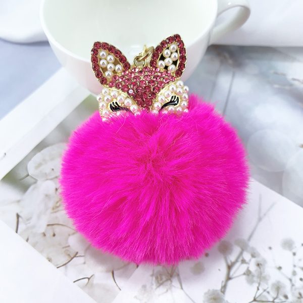 Rhinestone Fox Plush Keychain