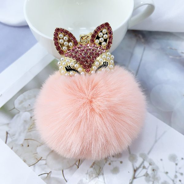Rhinestone Fox Plush Keychain
