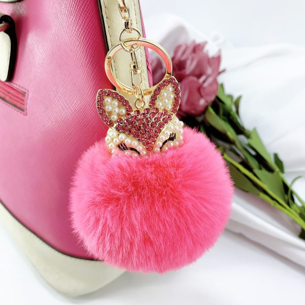 Rhinestone Fox Plush Keychain