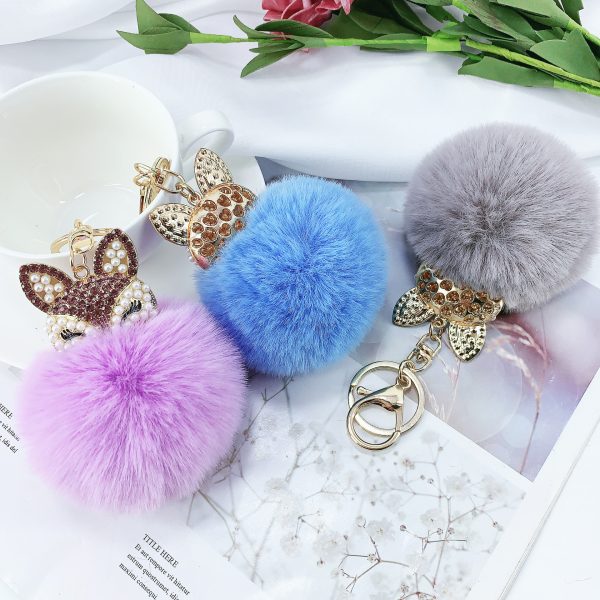 Rhinestone Fox Plush Keychain