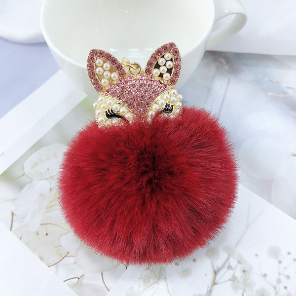 Rhinestone Fox Plush Keychain