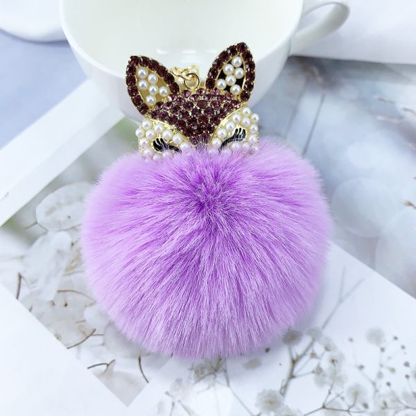 Rhinestone Fox Plush Keychain