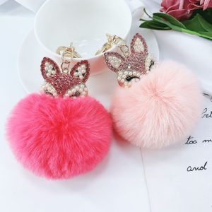 Rhinestone Fox Plush Keychain