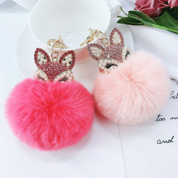 Rhinestone Fox Plush Keychain