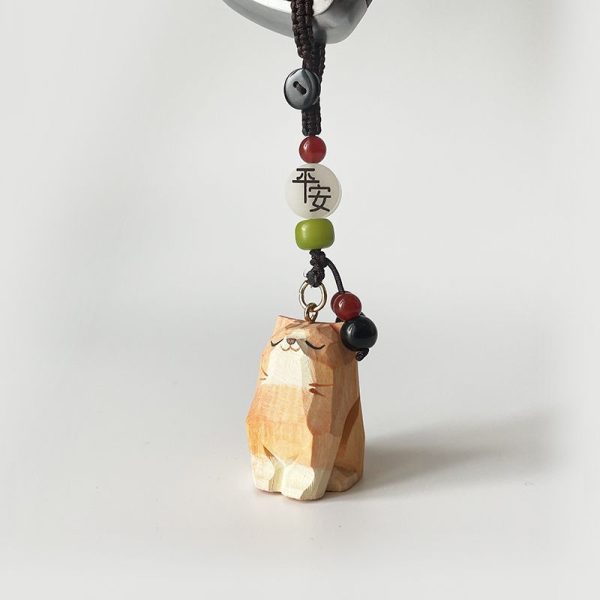 Orange Wooden Cat Keychain