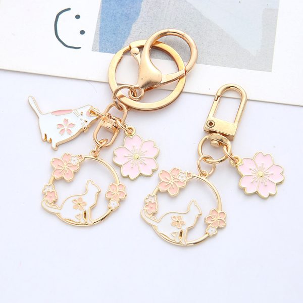 Spring Blossom Cat Keychain
