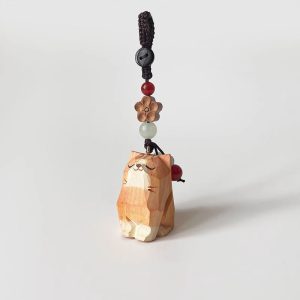 Orange Wooden Cat Keychain