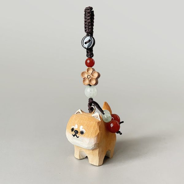 Orange Wooden Cat Keychain