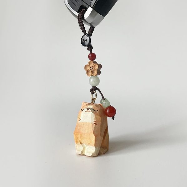 Orange Wooden Cat Keychain
