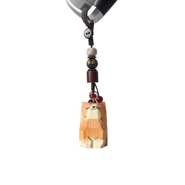 Orange Wooden Cat Keychain