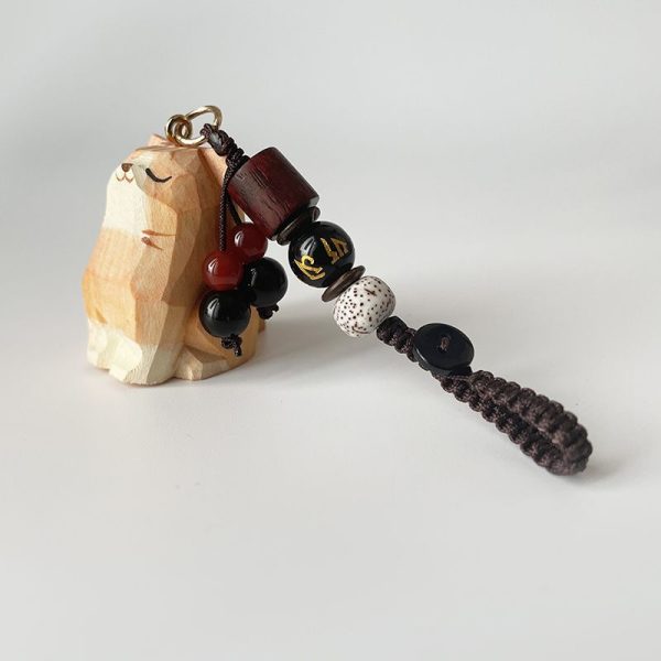 Orange Wooden Cat Keychain
