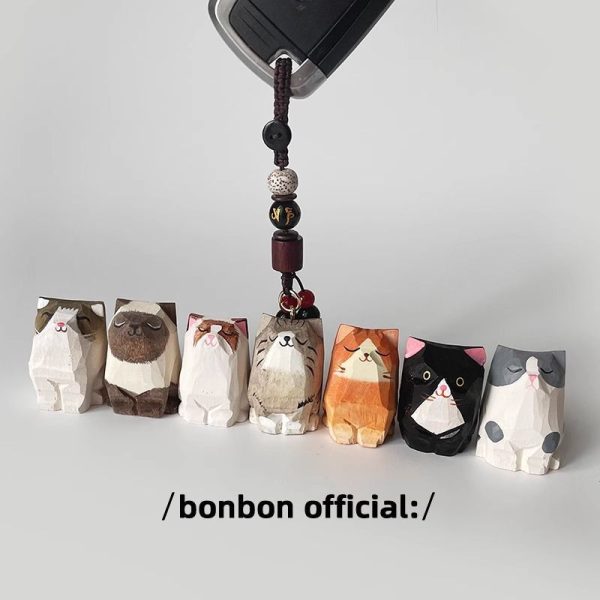 Orange Wooden Cat Keychain