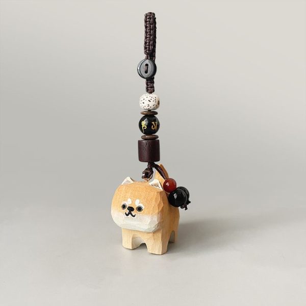 Orange Wooden Cat Keychain